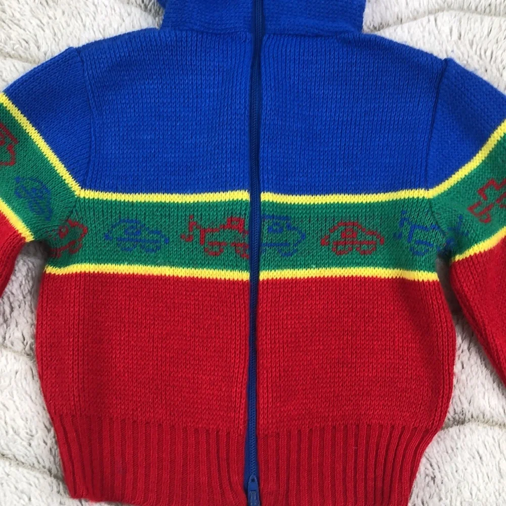 Vintage Osh Kosh Hooded Zipper Sweater Truck Knit